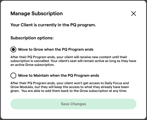 Manage subscription options